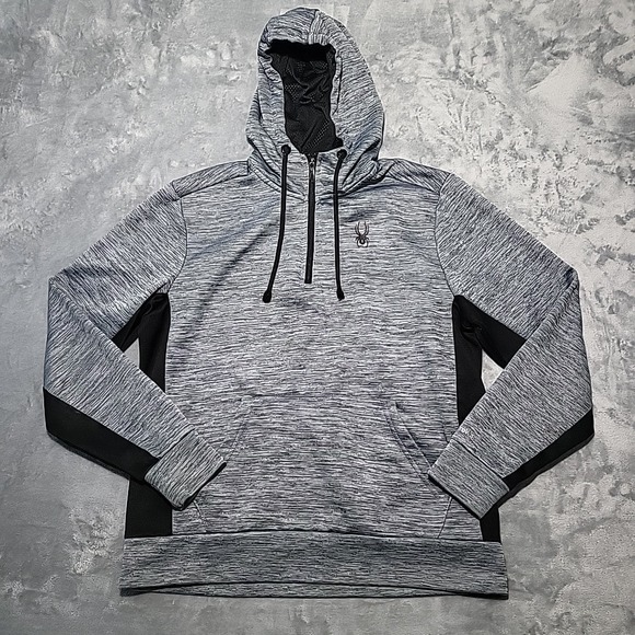 Spyder Hoodie‎ Men's M Gray Black Stretch Pullover Sweatshirt Activewear - Picture 1 of 12